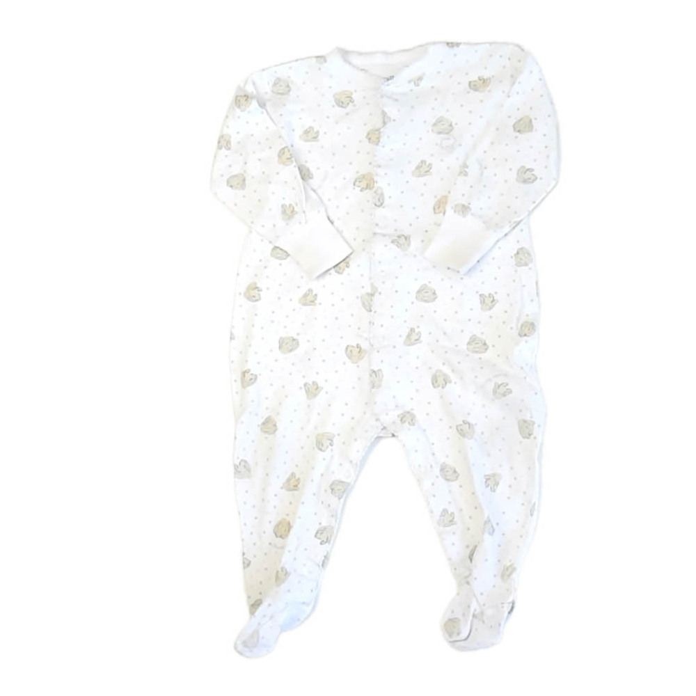 Baby Cottons Boys White Bunnies 1-piece footed Pajamas size: 9 Months